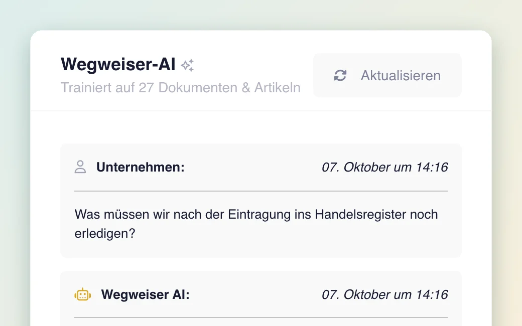 Wegweiser-AI beantwortet eine Frage zum eigenen Unternehmen